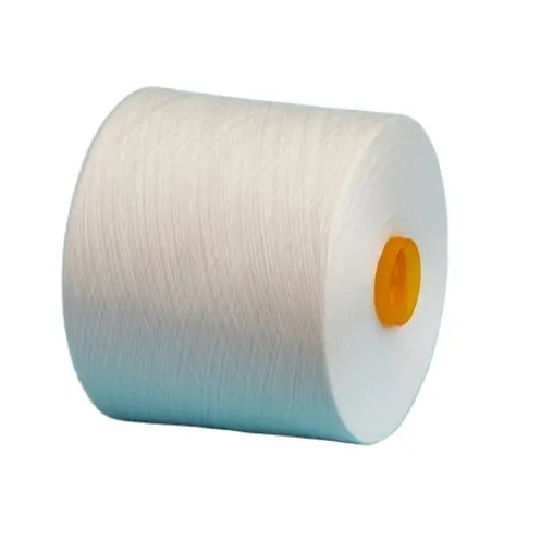 Fabrika satış yüksek mukavemetli ham beyaz % 40/2 100% eğirilmiş polyester dikiş ipliği boyama kullanımı