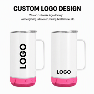Gobelet Bluetooth à sublimation de 14 oz, blanc, avec haut-parleur intégré, tasse musicale intelligente sans fil avec poignée - Product Image 3