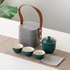 Business Gift Portable Travel Ceramic Tea Set One Teapot Three Cups Quick Tea Cup Outdoor Kung Fu Ceramic Tea Set - Product Image 5