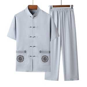 À manches courtes mince Kung Fu Tai Chi uniforme d'âge moyen hommes âgés Tang <span class=keywords><strong>costume</strong></span> été grand-père Hanfu ensemble de vêtements traditionnels - Product Image 5
