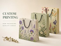 Sacs cadeaux en papier pour fleuristes, imprimés sur mesure, avec poignées en corde, bordure florale colorée, emballage de vente au détail, vente en gros