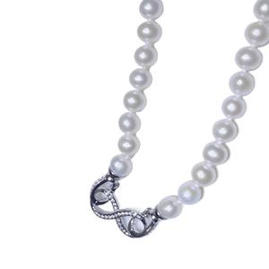 สร้อยคอมุกน้ำจืดธรรมชาติ 3-6 มม. ทรงเกือบกลม แทบไร้ตำหนิ ตัวล็อคเงินแท้แปดตัว แบบสองแถว - Product Image 5