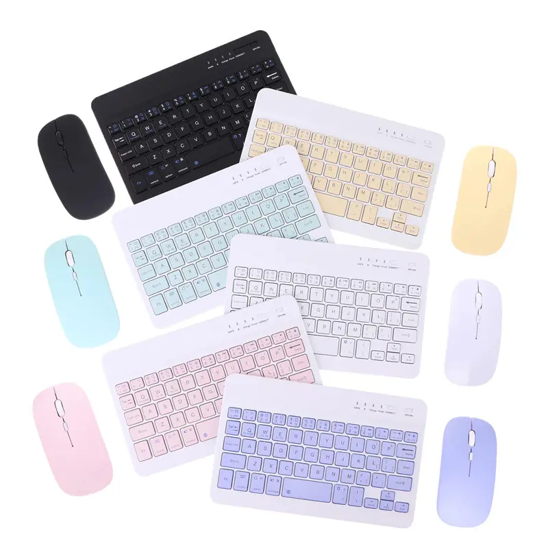 Set Keyboard dan mouse nirkabel Mini, mouse Kombo pengisian daya komputer untuk ponsel tablet