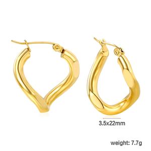 Pendientes de Aro Geométricos Grandes Irregulares de Acero Inoxidable con Baño de Oro de 18K, Resistentes al Deslustre, Diseño de Ola Fundida, para Mujer - Product Image 2