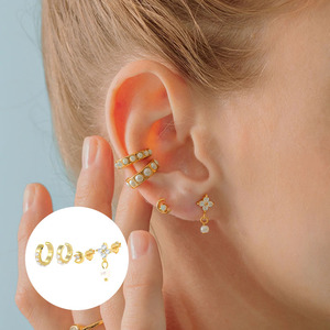 QLEESI Ensemble de 4 pièces avec clip en C en perle, étoile, lune et zircon, bijoux en argent sterling 100% de haute qualité - Product Image 4