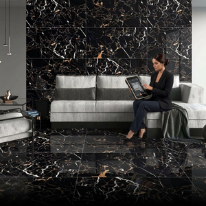 Azulejos de Porcelana Negros Portoro 600x1200mm, Pulidos, Resistentes al Ácido, para Pisos y Paredes, Fábrica en India, Azulejos de Porcelana Grandes para Pisos - Product Image 1
