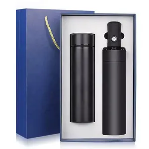 Business Corporate Gift Set Custom Logo Wedding Gifts Box With Automatic Umbrella Led Thermos Stainless steel Water Bottle