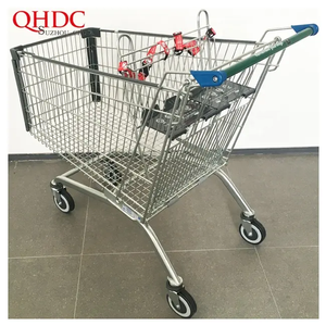 Chariot de courses de supermarché pliable en zinc, avec roulettes en PU de <span class=keywords><strong>4</strong></span> pouces, argenté, durable et <span class=keywords><strong>antirouille</strong></span>, pour magasin de proximité - Product Image 3