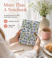 Carnet A5 à couverture rigide en tissu brodé, ligné, pour l'écriture, la réflexion, les notes et le journalisation quotidien, motif floral bleu / personnalisable
