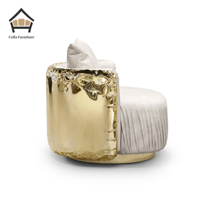 Sillón Moderno y Exclusivo con Estructura de Latón, Tapizado en Tela de Terciopelo y Cuero, para Sala de Estar de Villas de <span class=keywords><strong>Alta</strong></span> Gama - Product Image 3