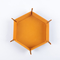 Plateau à dés hexagonal en velours avec boîte de rangement pliable, plateau à clés en PU pour usage domestique, organisateur de bijoux de table en velours