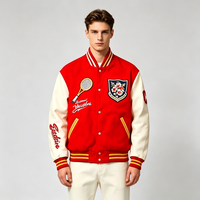 Blouson universitaire streetwear personnalisé pour homme, style club de tennis, en mélange de laine avec manches en cuir PU et patch brodé, usine OEM ODM