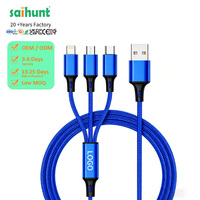 Kabel Data Pengisian Cepat Multi-Ukuran 1m 2m 3m, Nylon 3 in 1 USB, Logo Kustom, OEM Didukung, Grosir Pabrik, Laris Manis
