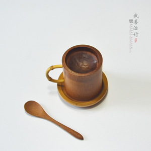 Bamboo Tea <b>Cup</b> With <b>Saucer</b> And Spoon Set Cylinder Shape Solid Color From Chongqing For Tea Drinking - Product Image 4