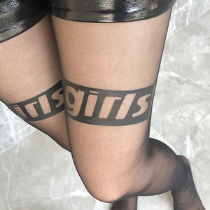 도매 섹시한 압축 팬티 스타킹 여성 인쇄 편지 스타킹 얇은 스판덱스/나일론 지속 가능한 패션 블랙 - Product Image 5