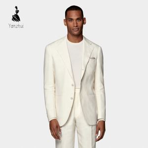 Terno de Linho Branco Creme YZ de Peça Única para Cavalheiros: Traje <span class=keywords><strong>Formal</strong></span> Elegante e Slim para o Dia a Dia no Escritório - Product Image 3