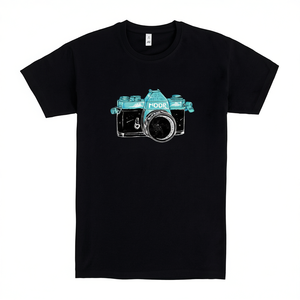 Camiseta Look At The Moon, diseño gráfico negro, estampado de cámara, ropa unisex - Product Image 2