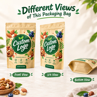 Op maat bedrukte staande pouches, food grade, hersluitbaar met zip, voor gedroogd fruit, noten en snacks.