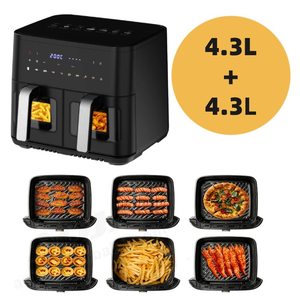 Thiết kế mới hộ gia đình Hai Chậu 4L 4.3L 8L 9L công suất có thể nhìn thấy kỹ thuật số đôi Nồi chiên không khí dầu miễn phí không dính kép Nồi chiên không khí - Product Image 2
