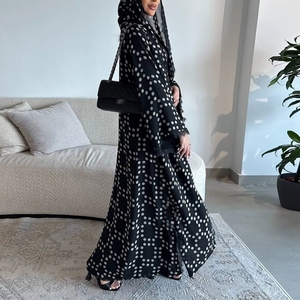 <span class=keywords><strong>Abaya</strong></span> Traspirante all'Ingrosso per Donne Musulmane, Sciarpa in Chiffon a Pois con Bordo in Pizzo, Elegante Abito Lungo Islamico in Poliestere - Product Image 4