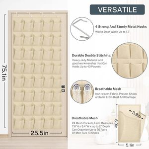 Organisateur de chaussures à suspendre derrière la porte, 40 poches, en maille beige, pour ranger les chaussures derrière la porte - Product Image 3