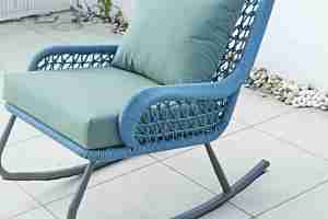 Fauteuil à bascule d'extérieur en aluminium, finition gris thermolaqué, mobilier de jardin moderne, style ferme, pour patio, salon et chambre - Product Image 4