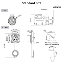 Connecteur d'alimentation industriel circulaire étanche CNLINKO LP20 semi-métallique IP68 avec câble pré-assemblé de 1 m pour LED