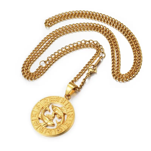 Collier vintage en acier inoxydable plaqué or, bijoux avec pendentif creux représentant les 12 signes du zodiaque - Product Image 6
