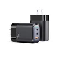 Nouveau chargeur mural pliable double Type-C QC 3.0 65W tendance avec charge rapide pour téléphones portables, tablettes, écouteurs et appareils photo