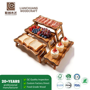 Ensemble de présentoirs à dessert pliables en bois d'acacia, <span class=keywords><strong>plateau</strong></span> de service à étages <span class=keywords><strong>pour</strong></span> buffet, support à cupcakes <span class=keywords><strong>pour</strong></span> la décoration de fêtes et de traiteurs, 4 tailles - Product Image 1