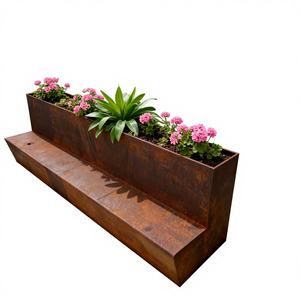 Banc-jardinière moderne et confortable en acier Corten thermolaqué pour espaces extérieurs tels que les jardins, les parcs et les terrasses - Product Image 1