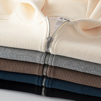 Sweat-shirt à capuche unisexe rétro ample couleur unie avec fermeture éclair robuste, tendance automne, 100% coton anti-boulochage