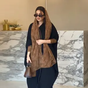 mode damen dubai abaya luxus bescheidenheit stil langärmeliger strickjacke leopard druck chiffon farbe block gewand muslimisches kleid strickjacke