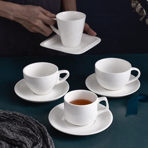 Set di tazze da tè e piattino in porcellana ceramica bianca e personalizzata all'ingrosso per hotel in <span class=keywords><strong>stile</strong></span> caffè Espresso etiopico - Product Image 1