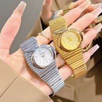 Montre-bracelet de luxe pour femme, bracelet accordéon élastique, en alliage or et argent, fine, à quartz, mouvement Seagull