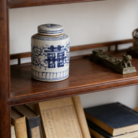 Vase en porcelaine bleu et blanc chinois ancien, double bonheur, peint à la main