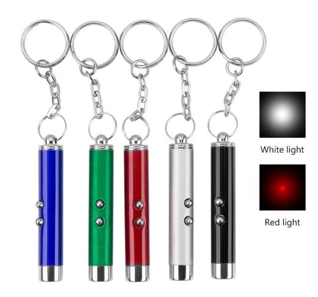 2 in 1 LED Red Laser Pointer Cat Interactive White Torch Light Cat Mouse Chasing Toy Funny Electric Cat Toys With Metal Keychain