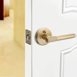 Set kunci pintu masuk Matte hitam, dengan kunci privasi, Set kunci pintu kuningan Modern mewah dengan pegangan rajut