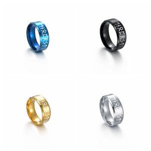 Anillo de Acero Inoxidable con Letras Vikingas para Hombre y Mujer, Anillo de Acero Inoxidable con Runas, El <span class=keywords><strong>Señor</strong></span> DE LOS <span class=keywords><strong>Anillos</strong></span>, Venta Al por Mayor - Product Image 1