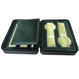 Wholesale Double Side Multi Slots Leather <b>Watch</b> Box Zipper Leather Wristwatch Storage Travel <b>Case</b> Custom Printed Logo - Product Image 3