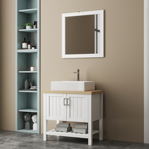 Meuble-lavabo de <span class=keywords><strong>salle</strong></span> de <span class=keywords><strong>bain</strong></span> moderne blanc laqué 32 pouces en <span class=keywords><strong>bois</strong></span> massif avec ensemble lavabo étanche <span class=keywords><strong>et</strong></span> miroir - Product Image 2