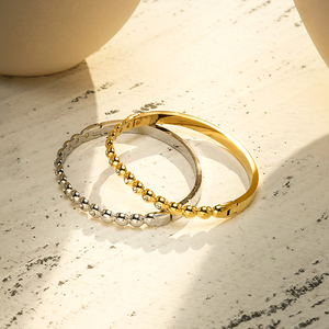 Hot Sale 18K Gold Plated Stainless Steel Jewelry Semi-Glossy Half <strong>Bead</strong> Zircon Cuff Bangles Waterproof for Women <strong>Bracelet</strong> B252583 - Product Image 2