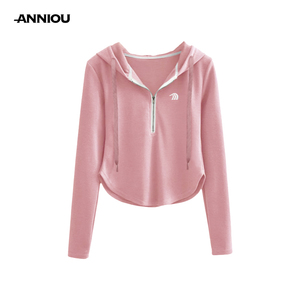 Sudaderas <span class=keywords><strong>con</strong></span> capucha de manga larga <span class=keywords><strong>con</strong></span> dobladillo curvo irregular liso para <span class=keywords><strong>mujer</strong></span> al por mayor <span class=keywords><strong>sudadera</strong></span> <span class=keywords><strong>con</strong></span> <span class=keywords><strong>media</strong></span> <span class=keywords><strong>cremallera</strong></span> en la cintura ajustada - Product Image 6