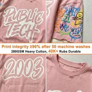 เสื้อยืดสกรีนลายกราฟฟิตีแบบหลวมสไตล์สตรีทพิมพ์ลายสองชั้นสำหรับผู้ชาย สั่งซื้อทดลองได้ในราคาพิเศษสำหรับการสั่งซื้อจำนวนมาก - Product Image 2