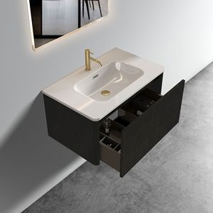 Db U057 Etna30W 30 In Striped Brushed Black Oak <b>Floating</b> Bathroom Vanity With White Ceramic Sink Modern Contemporary Design - Product Image 3