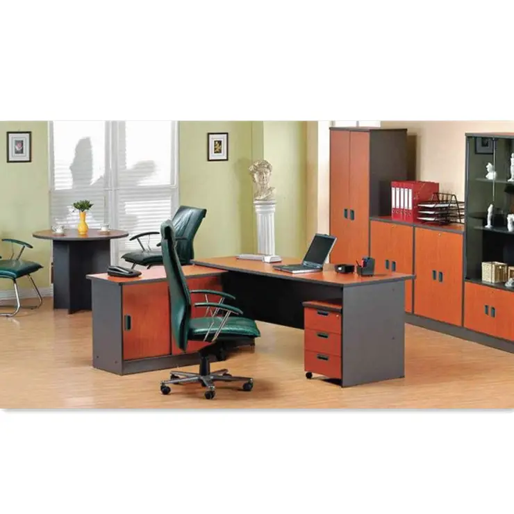 Toptan ofis mobilyaları ahşap lamine tasarım patron yöneticisi yönetici L şekli ofis masası