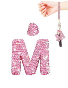 Llavero con Letra Inicial M Rosa y Corazón con Diamantes de Imitación para Mujeres y Niñas, Regalo de Cumpleaños, Diseño 3D, Portátil, 3.5cm*5cm - Product Image 1