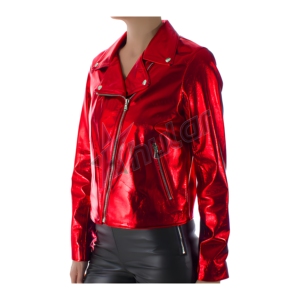 Chaqueta Bomber de Motocicleta para Mujer HULAR INTL, de Cuero Ecológico, Cierre Doble, Forro de Satén, Corte Ajustado, Metálica - Product Image 1