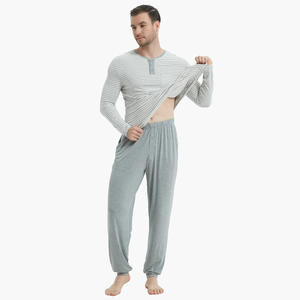 Cotton <b>Mens</b> Pajamas Set Long Sleeve Henley Bamboo Sleepwear Top Soft Jogger Pants Pajamas Cool <b>Pj</b> Set Bamboo Loungewear Set - Product Image 3