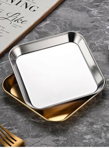 Plateau carré en acier inoxydable 304, durable et poli, doré, pour buffet, barbecue, desserts, hôtels, restaurants coréens et fêtes - Product Image 3